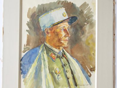 Grand Gouache Aquarelle - Auguste Cammissar - Drôle de Guerre - Soldat 1940 - Uniforme - Chasseur d'Afrique du 1er RCA entre 1939 et 1942