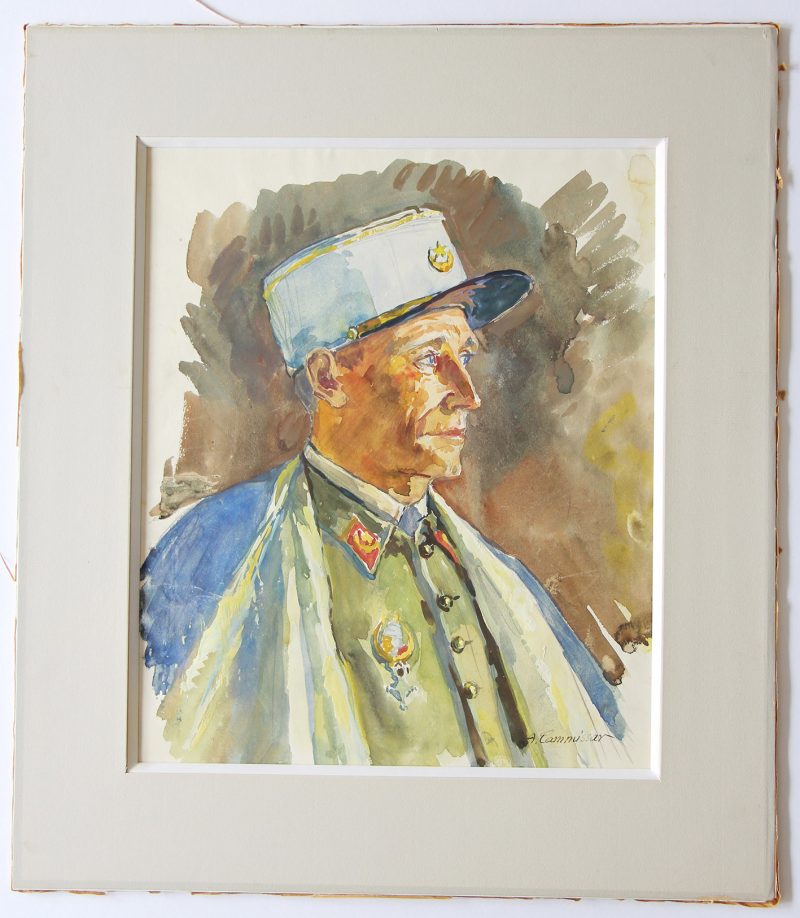 Grand Gouache Aquarelle - Auguste Cammissar - Drôle de Guerre - Soldat 1940 - Uniforme - Chasseur d'Afrique du 1er RCA entre 1939 et 1942