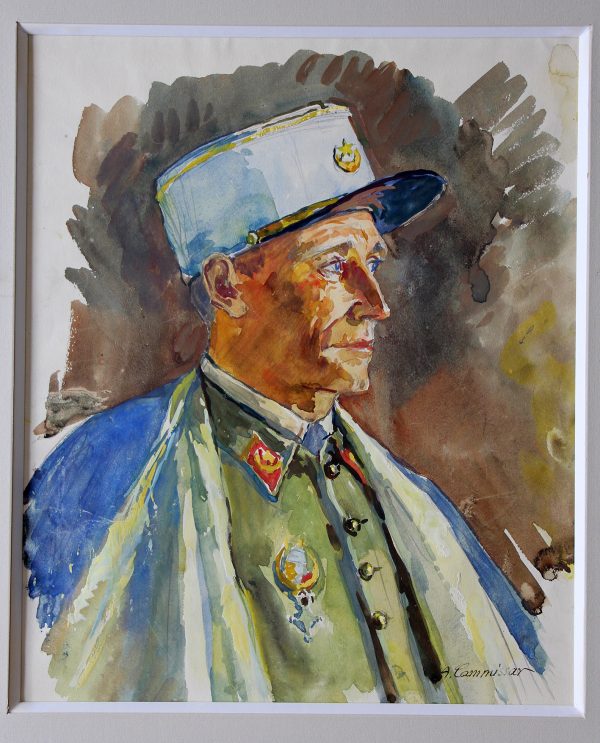 Grand Gouache Aquarelle - Auguste Cammissar - Drôle de Guerre - Soldat 1940 - Uniforme - Chasseur d'Afrique du 1er RCA entre 1939 et 1942