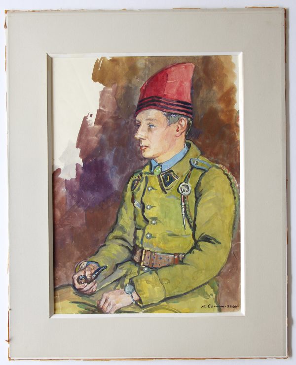 Grand Gouache Aquarelle - Auguste Cammissar - Drôle de Guerre - Soldat 1940 - Uniforme - Chasseur d'Afrique du 1er RCA entre 1939 et 1942