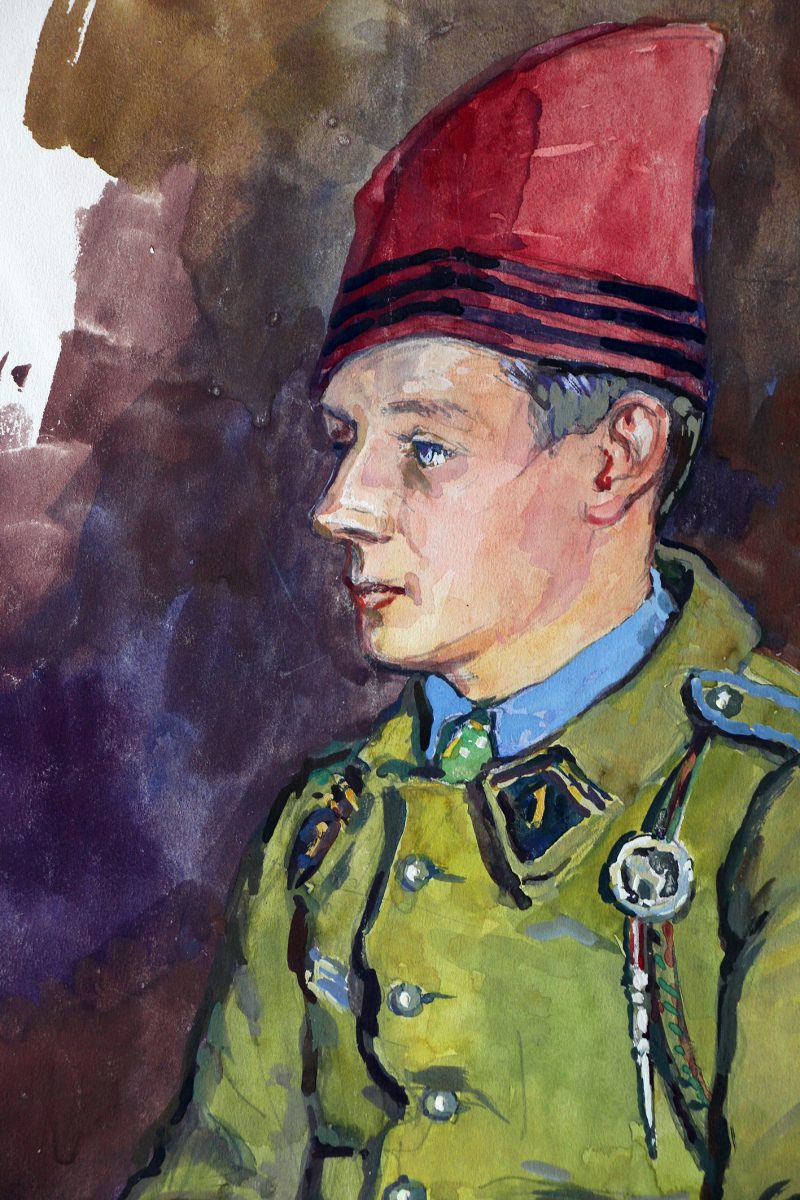 Grand Gouache Aquarelle - Auguste Cammissar - Drôle de Guerre - Soldat 1940 - Uniforme - Chasseur d'Afrique du 1er RCA entre 1939 et 1942