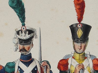 Planche ancienne sur l'armée Française - Charles Vernier - Costumes de l'armée Française - Troupes Étrangères - Rehaussée à la main