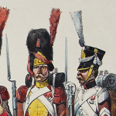 Planche ancienne sur l'armée Française - Charles Vernier - Costumes de l'armée Française - Corps Etrangers - Rehaussée à la main - Suisse