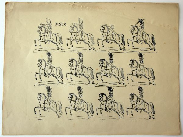 Planche Petits Soldats - Gravure sur bois sur grande feuille - Tirage imprimeur - Type tirage Epinal - Imagerie Pellerin - Cavalerie Chasseurs 1840