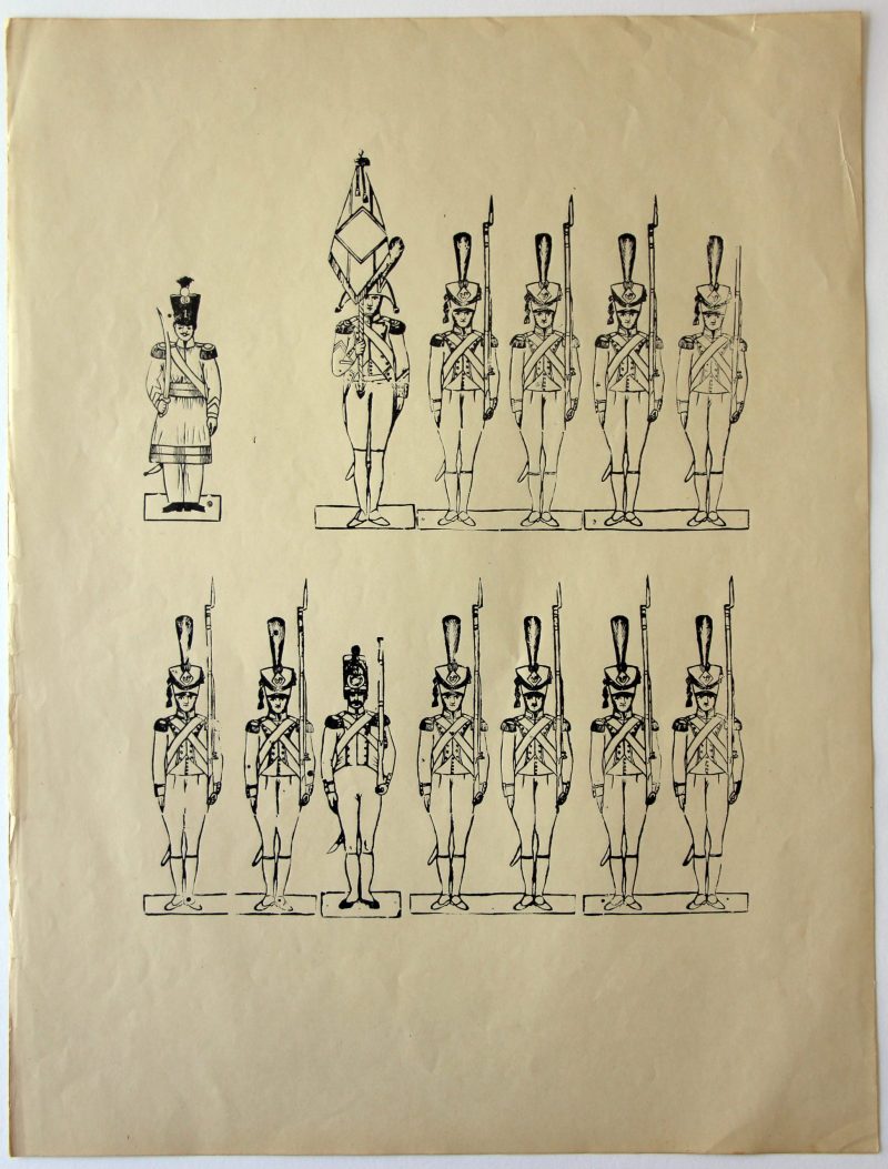 Planche Petits Soldats - Gravure sur bois sur grande feuille - Tirage imprimeur - Type tirage Epinal - Imagerie Pellerin - Infanterie 1er Empire