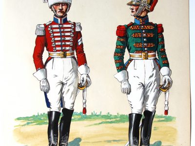 Peinture originale rehaussée - Carabiniers 1809/1815 - J.Huet - Gouache - Napoléon - 1er Empire - Uniforme