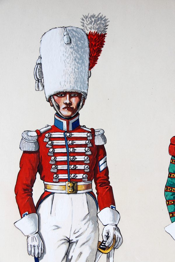 Peinture originale rehaussée - Carabiniers 1809/1815 - J.Huet - Gouache - Napoléon - 1er Empire - Uniforme