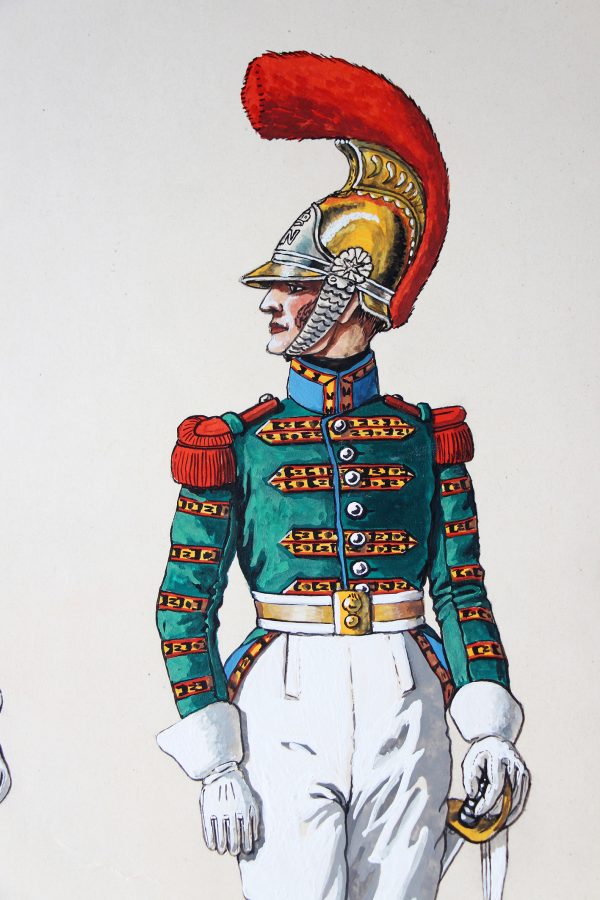 Peinture originale rehaussée - Carabiniers 1809/1815 - J.Huet - Gouache - Napoléon - 1er Empire - Uniforme