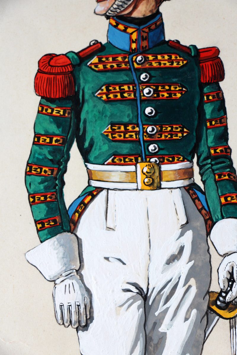 Peinture originale rehaussée - Carabiniers 1809/1815 - J.Huet - Gouache - Napoléon - 1er Empire - Uniforme