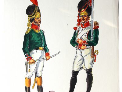 Peinture originale rehaussée - Hussards - Henry Boisselier - Gouache - Infanterie Légère Italie - Napoléon - 1er Empire - Uniforme