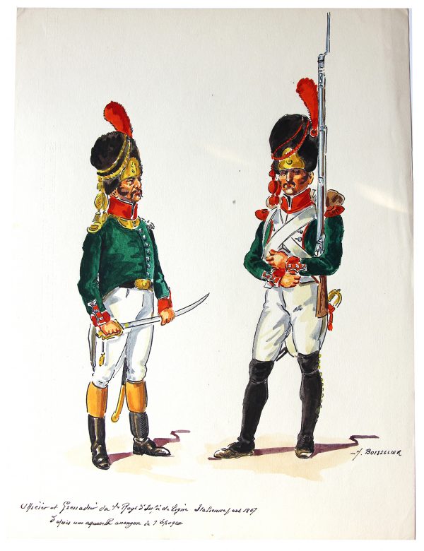 Peinture originale rehaussée - Hussards - Henry Boisselier - Gouache - Infanterie Légère Italie - Napoléon - 1er Empire - Uniforme