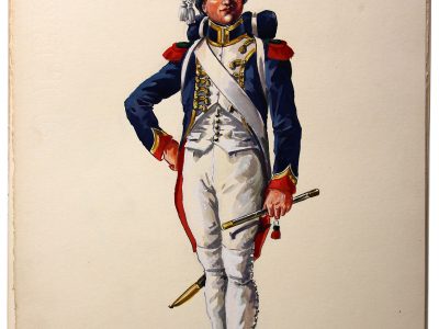 Superbe et Grande Peinture Encre et Gouache originale - Henry Boisselier - Fifre Chasseurs à Pied de la Garde Impériale - Collection Boersch - 1er Empire - Napoléon 1er