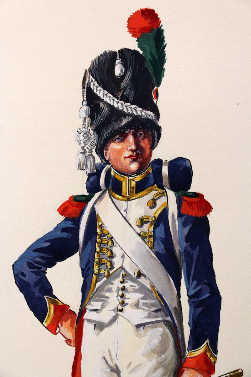 Superbe et Grande Peinture Encre et Gouache originale - Henry Boisselier - Fifre Chasseurs à Pied de la Garde Impériale - Collection Boersch - 1er Empire - Napoléon 1er