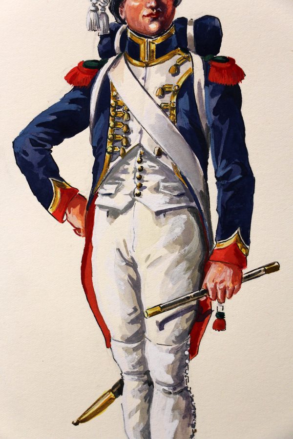 Superbe et Grande Peinture Encre et Gouache originale - Henry Boisselier - Fifre Chasseurs à Pied de la Garde Impériale - Collection Boersch - 1er Empire - Napoléon 1er