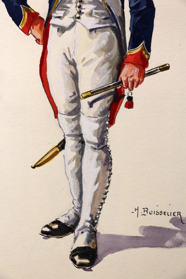 Superbe et Grande Peinture Encre et Gouache originale - Henry Boisselier - Fifre Chasseurs à Pied de la Garde Impériale - Collection Boersch - 1er Empire - Napoléon 1er