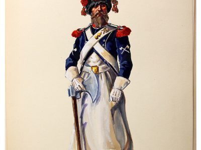 Superbe et Grande Peinture Encre et Gouache originale - Henry Boisselier - Sapeur d'infanterie légère - Camp de Dresde - 1er Empire - Napoléon 1er