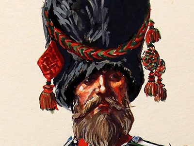 Superbe et Grande Peinture Encre et Gouache originale - Henry Boisselier - Sapeur d'infanterie légère - Camp de Dresde - 1er Empire - Napoléon 1er