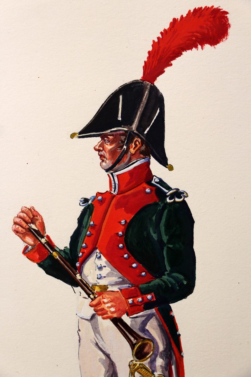 Superbe et Grande Peinture Encre et Gouache originale - Henry Boisselier - Musicien de dragons - Camp de Dresde - 1er Empire - Napoléon 1er