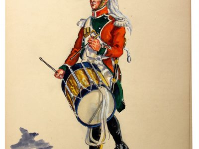 Superbe et Grande Peinture Encre et Gouache originale - Henry Boisselier - Tambour du 29e dragons : aquarelle du Colonel Jolly - 1er Empire - Napoléon 1er