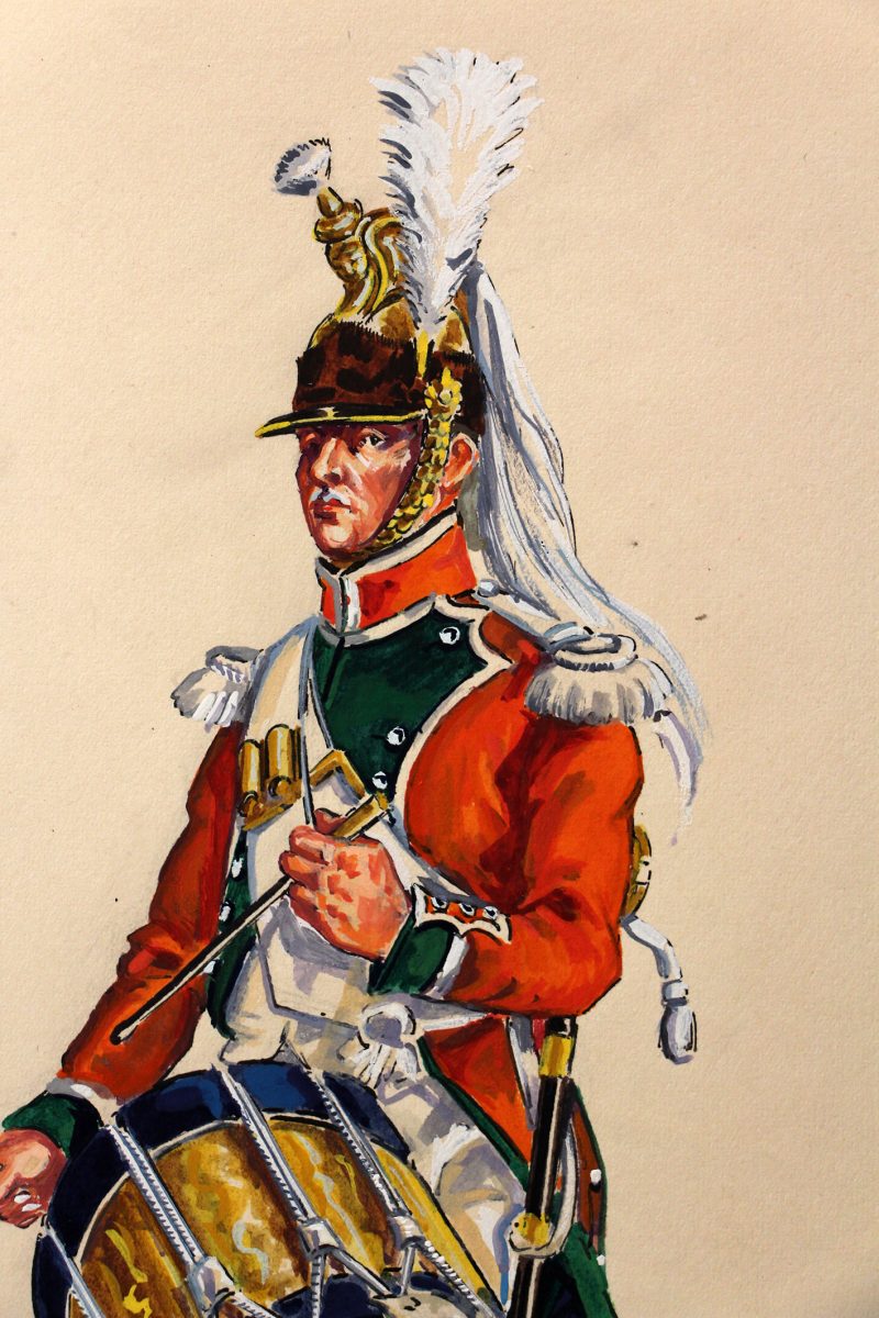 Superbe et Grande Peinture Encre et Gouache originale - Henry Boisselier - Tambour du 29e dragons : aquarelle du Colonel Jolly - 1er Empire - Napoléon 1er