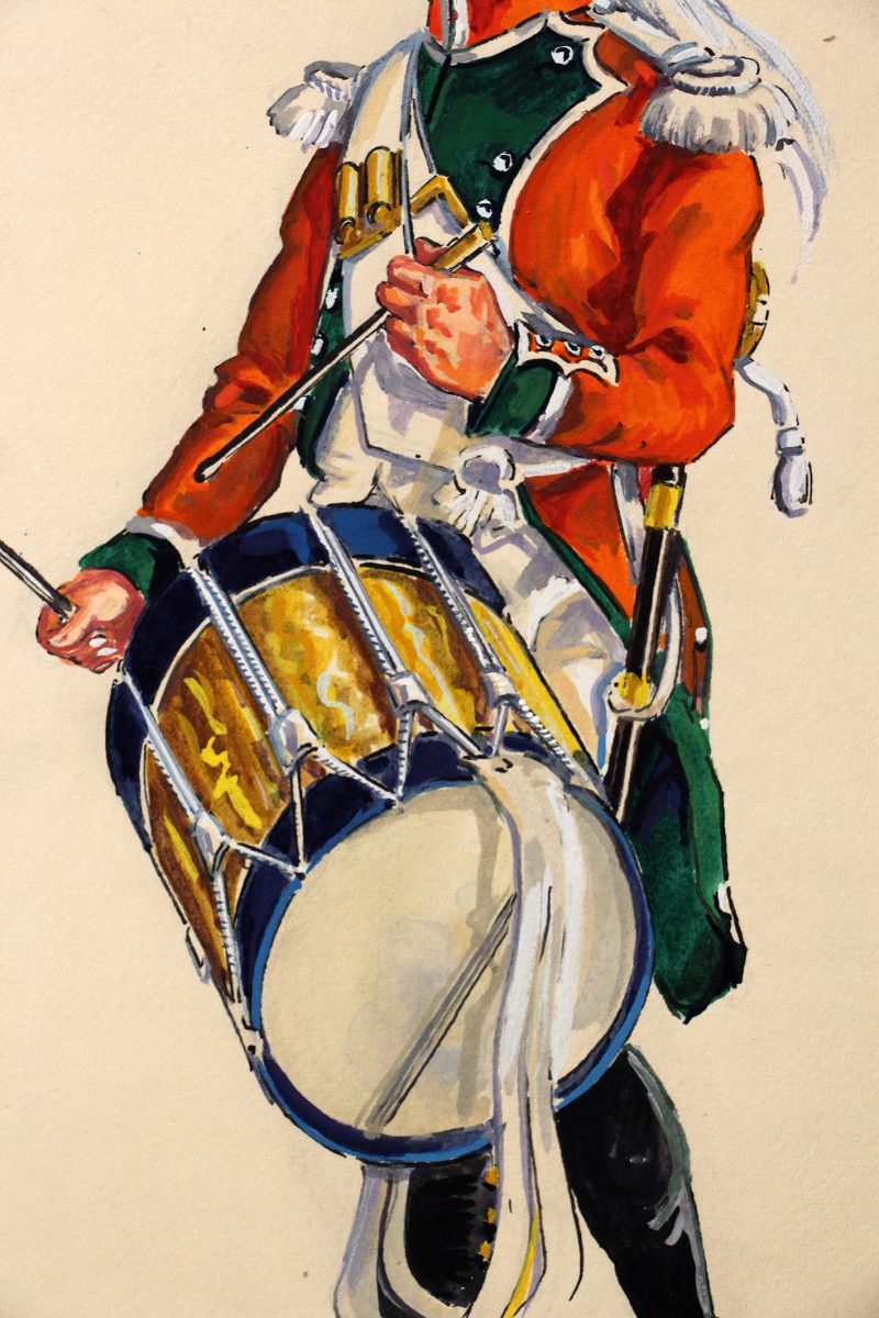 Superbe et Grande Peinture Encre et Gouache originale - Henry Boisselier - Tambour du 29e dragons : aquarelle du Colonel Jolly - 1er Empire - Napoléon 1er