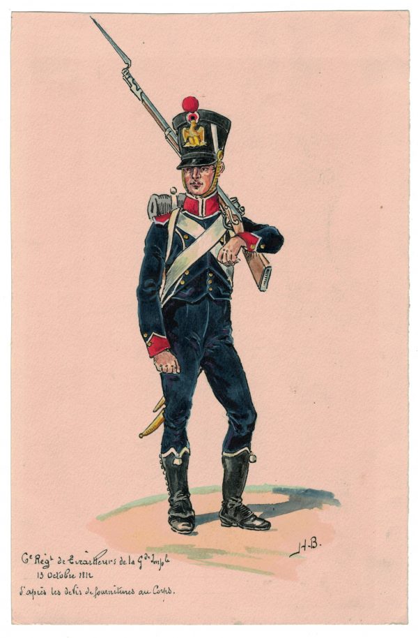 Peinture originale rehaussée - Tirailleurs de la garde Impériale - Henry Boisselier - Gouache - Napoléon - 1er Empire - Uniforme