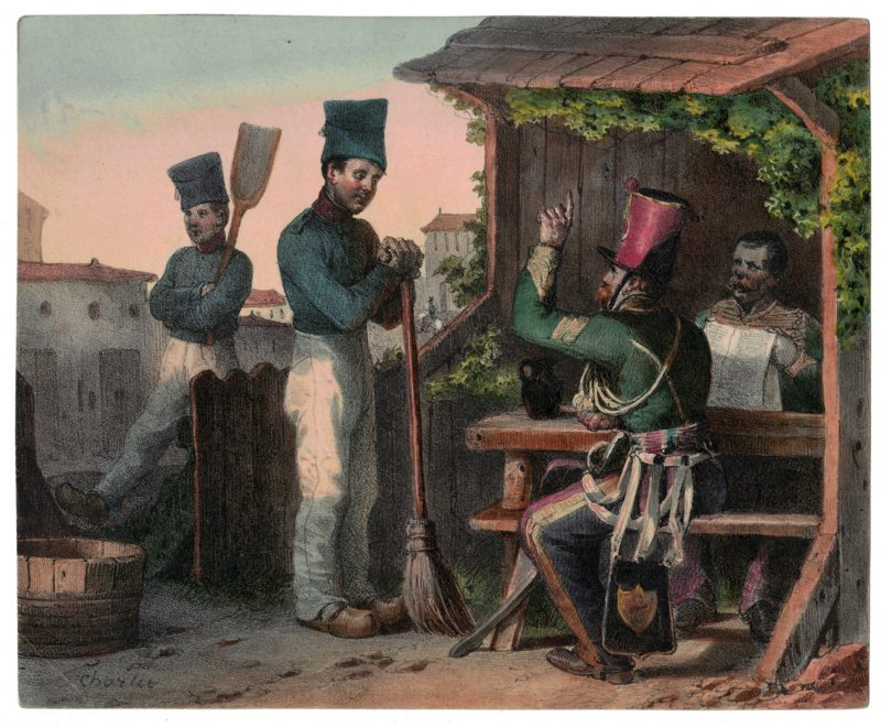 Gravure XIX - Cavalier - Restauration 1815/1830 - Charlet, Nicolas Toussaint - Hippolyte Bellangé - Victor Adam - Vie du Soldat - Militaire