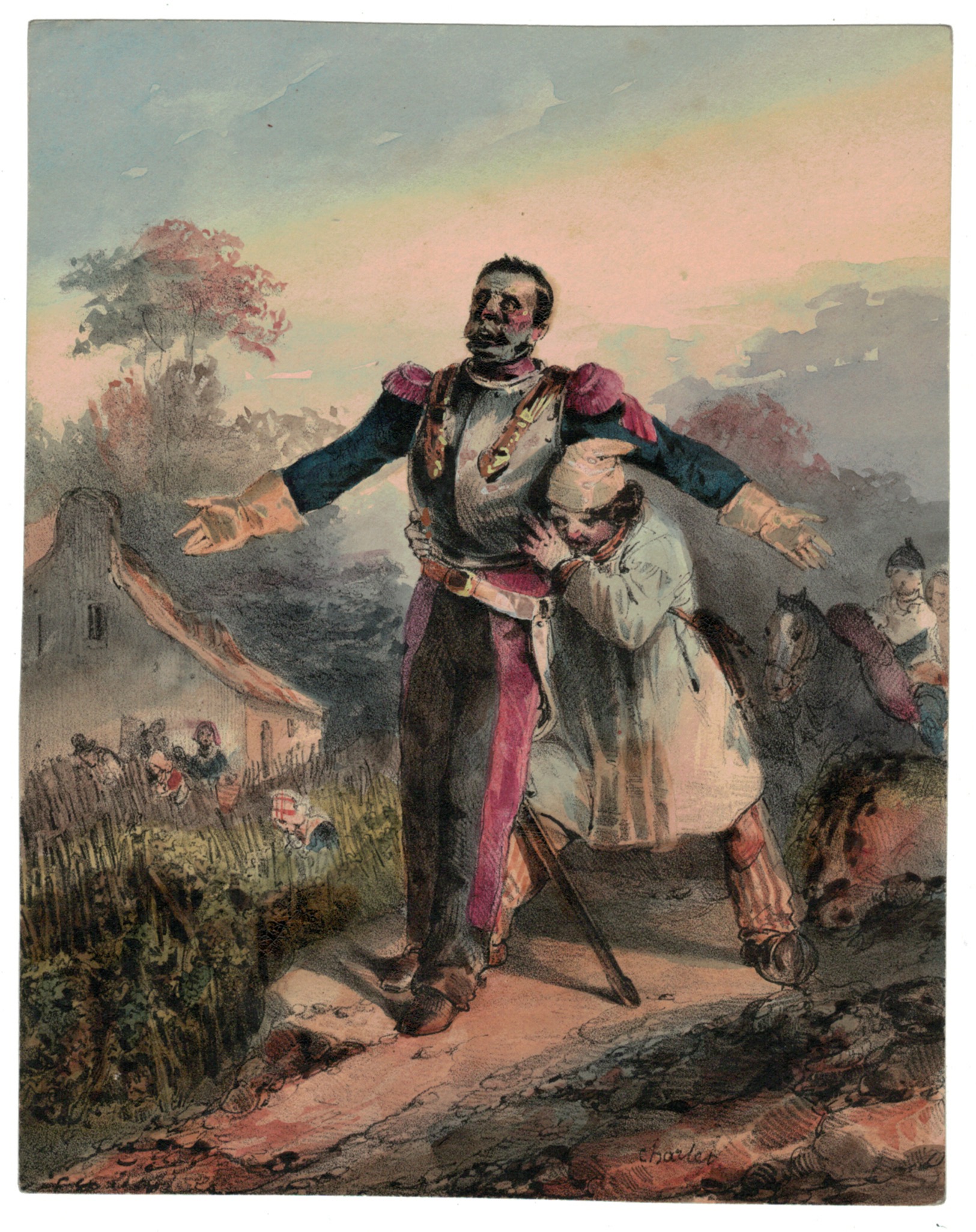 Gravure XIX - Cavalier - Restauration 1815/1830 - Charlet, Nicolas Toussaint - Hippolyte Bellangé - Victor Adam - Vie du Soldat - Militaire