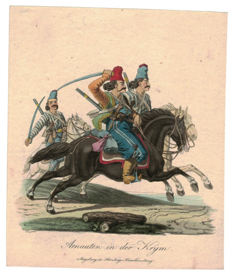 Gravure XIX - Cosaques - Russie - Cavalier - Guerres Napoléoniennes - 1812 - Napoléon I - Borodino - Arnauten in der Krym