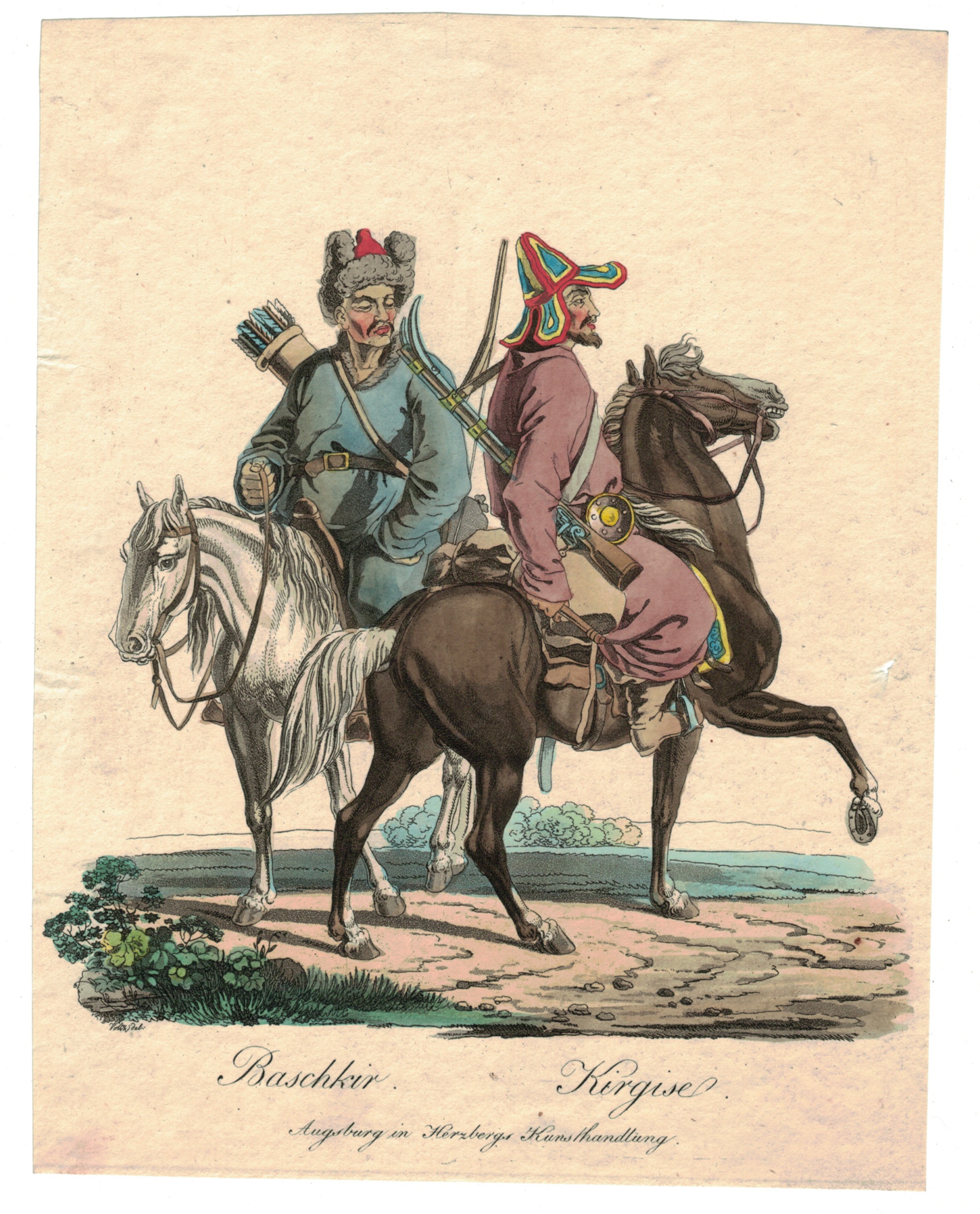 Gravure XIX - Cosaques - Russie - Cavalier - Guerres Napoléoniennes - 1812 - Napoléon I - Borodino - Bashkir - Kirgise