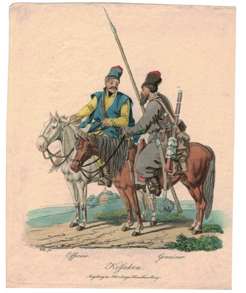 Gravure XIX - Cosaques - Russie - Cavalier - Guerres Napoléoniennes - 1812 - Napoléon I - Borodino - Cosaques