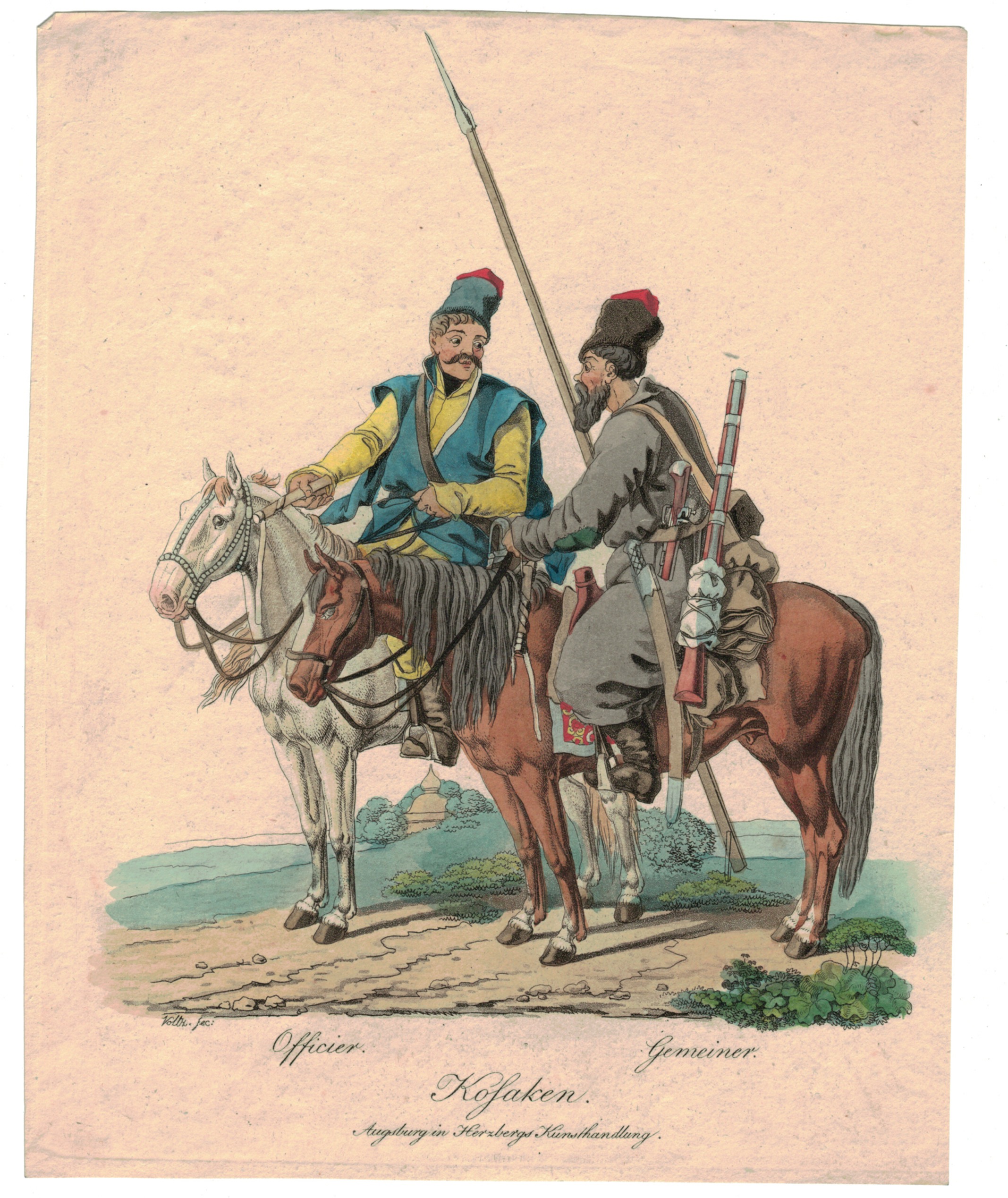 Gravure XIX - Cosaques - Russie - Cavalier - Guerres Napoléoniennes - 1812 - Napoléon I - Borodino - Cosaques