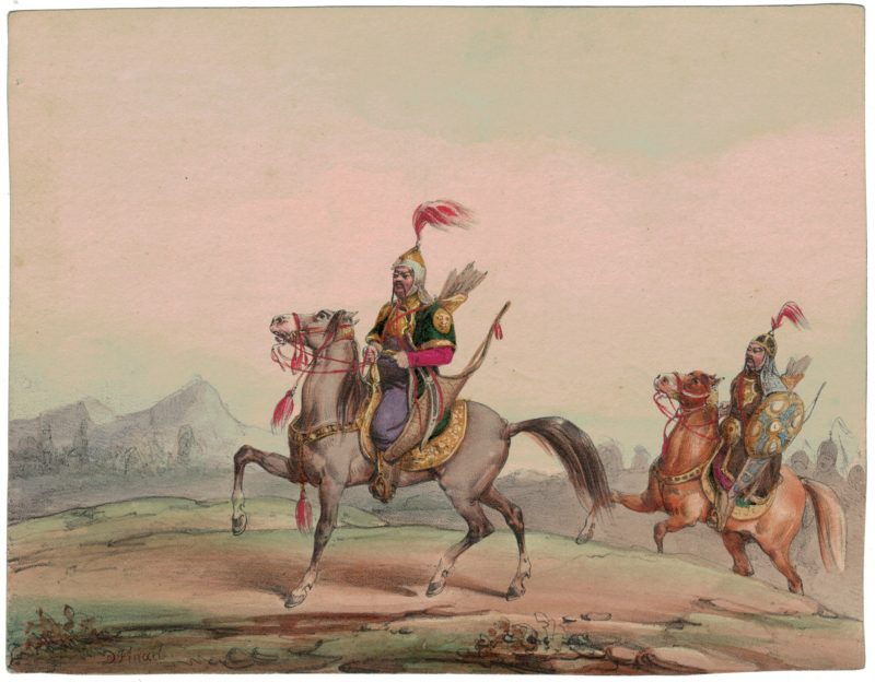 Gravure XIX - Cosaques - Russie - Cavalier - Guerres Napoléoniennes - 1812 - Napoléon I - Borodino - Bashkir - Kirghize - NOËL-DIEUDONNÉ FINART (1797 - 1852)