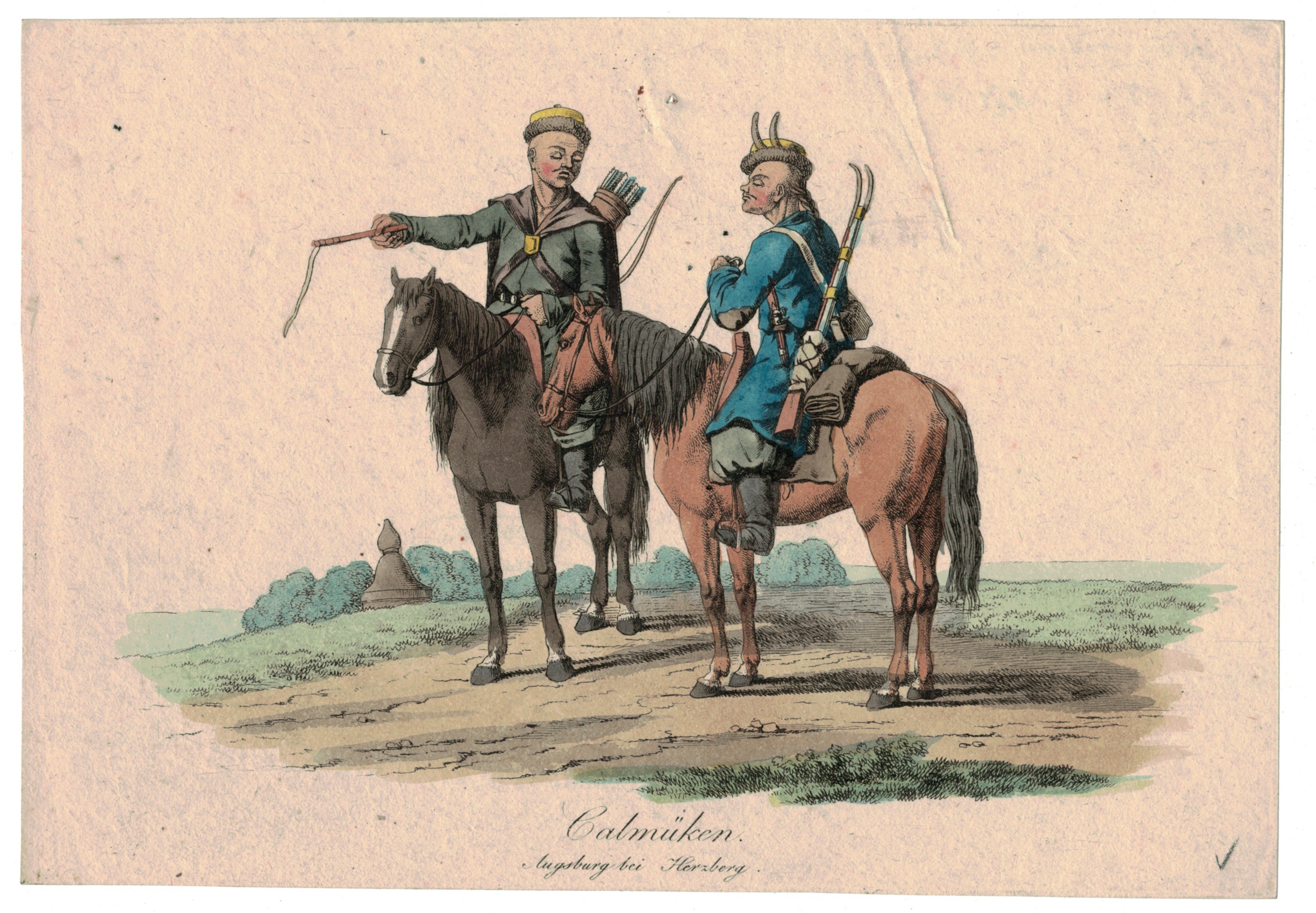 Gravure XIX - Cosaques - Russie - Cavalier - Guerres Napoléoniennes - 1812 - Napoléon I - Borodino - Kalmücken