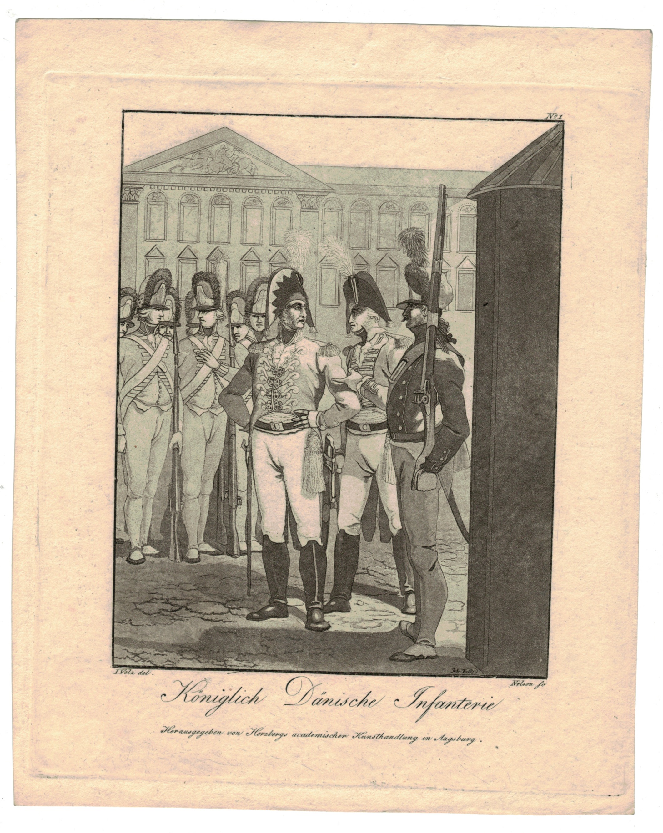 Gravure XIX - SEELE, VOLZ und EBNER - Troupes Danoises - Infanterie - Uniforme - 1er Empire - Cira 1810