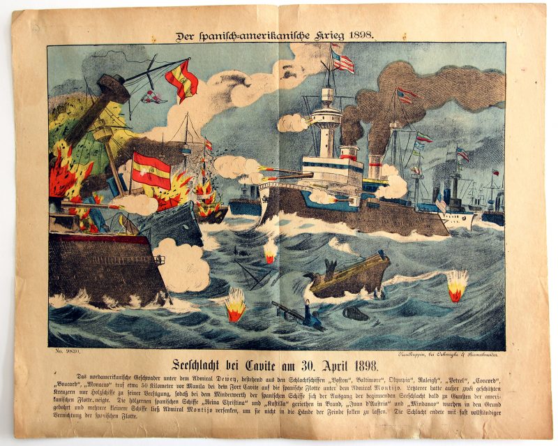 Planche imagerie - Neu-Ruppin, Bei Oehmigke & Riemschneider - Fin XIX - Der Spanisch / Amerikanische Krieg 1898 - Schlacht bei Cavite