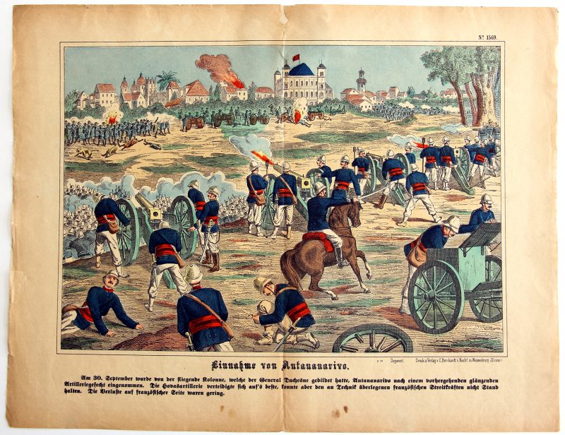 2 Planches imagerie Wissembourg - C.Burckardt - Guerre de Madagascar - Armée Française - Colonie - Antananarivo - Marsouins - Infanterie Coloniale - 1897
