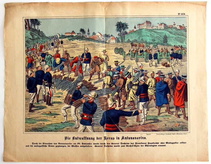 2 Planches imagerie Wissembourg - C.Burckardt - Guerre de Madagascar - Armée Française - Colonie - Antananarivo - Marsouins - Infanterie Coloniale - 1897