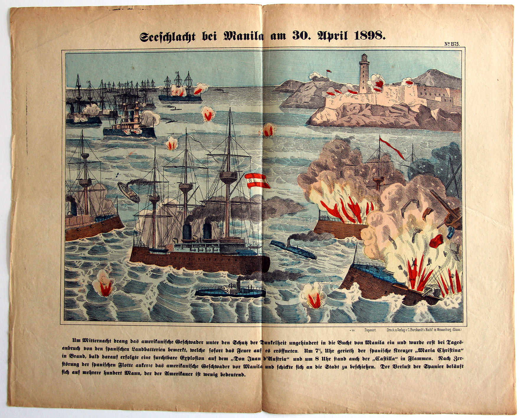 Planche imagerie Wissembourg - C.Burckardt - Bataille Navale de Manila 30 avril 1898 - Espagne - Etats-Unis - Bataille de la baie de Manille - Guerre hispano-américaine.