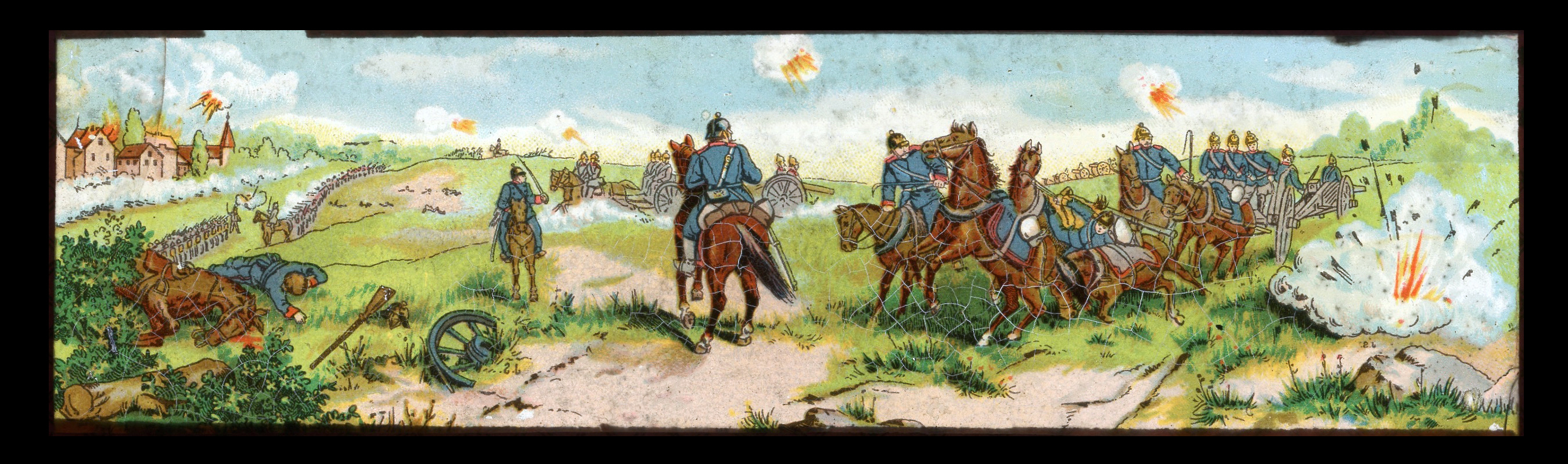 Plaques en verre peintes pour lanterne magique thème militaire et