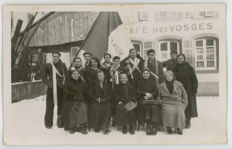 2 Carte Photo papier originale - Conscription Classe 1940 - Conscrit militaire - Soldat - drapeau - Tirage au sort - Alsacien - Folklore