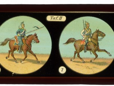 11 plaques de verre - Lanterne magique - XIX - Mes Armées Européennes XIX - Prusse - Angleterre - Italie - En campagne - Uniforme