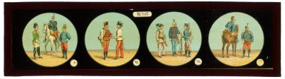 11 plaques de verre - Lanterne magique - XIX - Mes Armées Européennes XIX - Prusse - Angleterre - Italie - En campagne - Uniforme