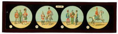 11 plaques de verre - Lanterne magique - XIX - Mes Armées Européennes XIX - Prusse - Angleterre - Italie - En campagne - Uniforme