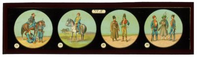 11 plaques de verre - Lanterne magique - XIX - Mes Armées Européennes XIX - Prusse - Angleterre - Italie - En campagne - Uniforme