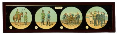 11 plaques de verre - Lanterne magique - XIX - Mes Armées Européennes XIX - Prusse - Angleterre - Italie - En campagne - Uniforme