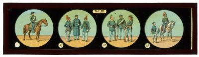 11 plaques de verre - Lanterne magique - XIX - Mes Armées Européennes XIX - Prusse - Angleterre - Italie - En campagne - Uniforme
