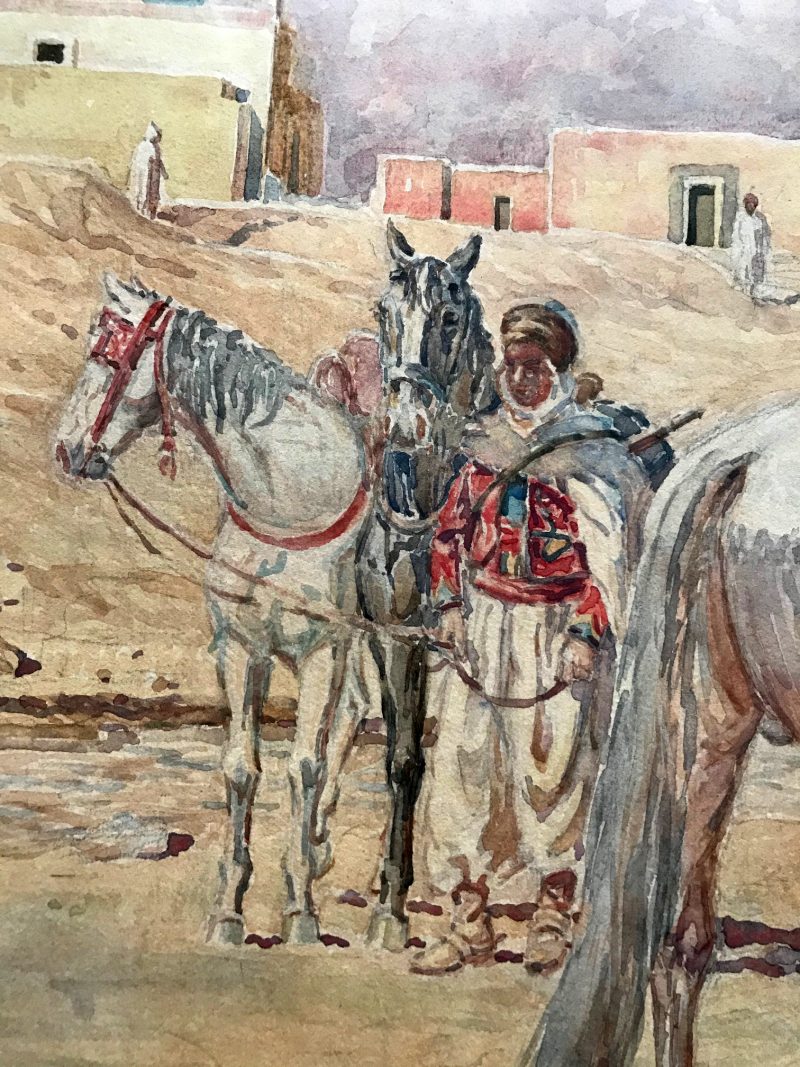 Grand Gouache Aquarelle - Soldat 1940 - Uniforme - Compagnie saharienne - Spahis à l'arrêt - Algérie - Sahara