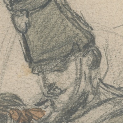 Dessin crayon rehaussé couleurs - Chasseur à Cheval - 2nd Empire - Uniforme - Talpak - 1860