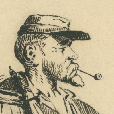 Dessin crayon plume encre - Soldat Infanterie - Uniforme - Campagne Crimée / 1870- Second Empire